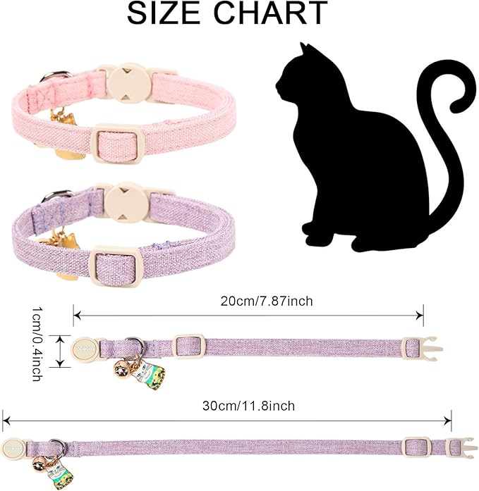 2 Pack Pink Purple Cat Collars Breakaway with Bell, DOGWONG Safety Buckle Cute Cat Collar for Girl Cats，Adjustable 7-12 Inch,Pet Supplies Accessories