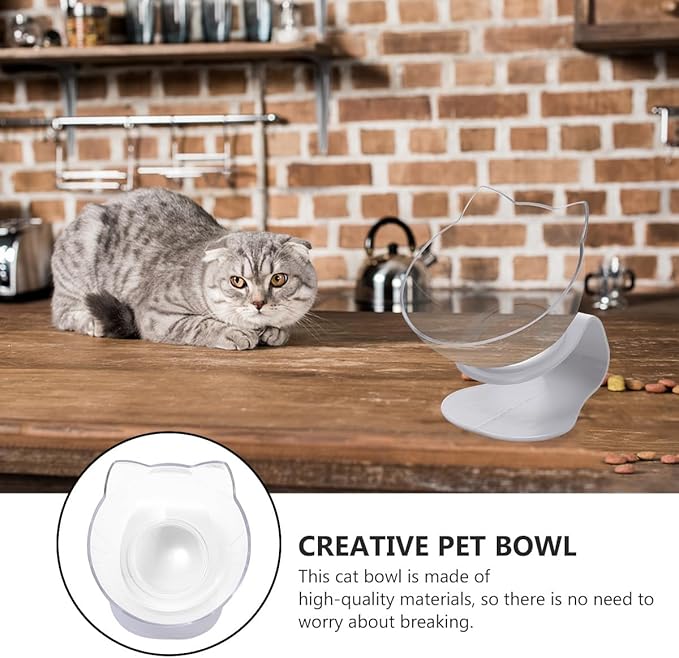 Alipis Tilted Plastic Cat Feeding Bowl Neck Guard, Whisker-Friendly Single Pet Food Bowl for Home Use