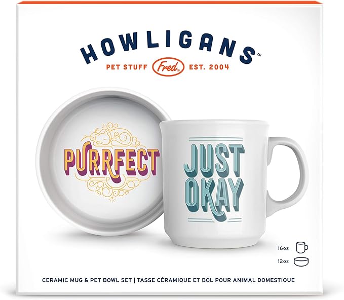 Genuine Fred Howligans - Mug + Cat Bowl - Purrfect, White