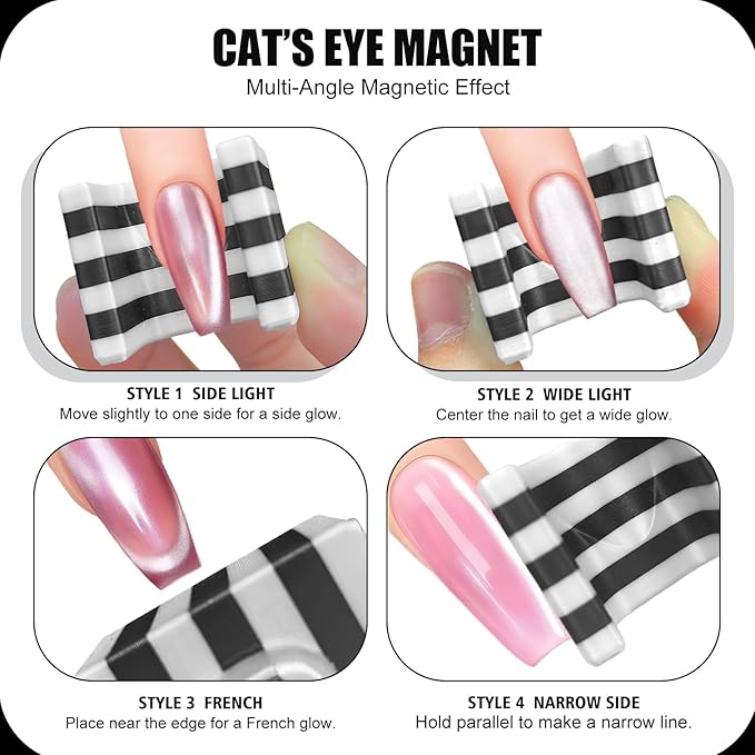 5D Nail Magnet Tool for Cat Eye Gel Polish - Strong Magnet, Non-Slip Finger Stand, Beginner Friendly Manicure Tool for DIY Home & Salon Use (HJ-NAT278-WB)