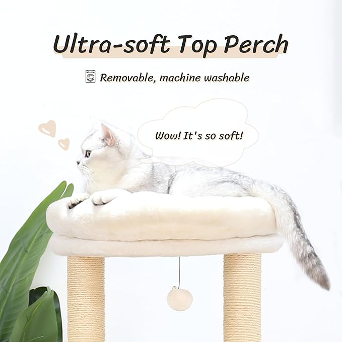 KAMABOKO Modern Cat Tree, 53" Tall Cat Trees for Indoor Cats w/Natural Sisal Scratching Posts, Hand-Woven Condo & Top Perch, Cat Tree for Kittens Climb Play & Rest