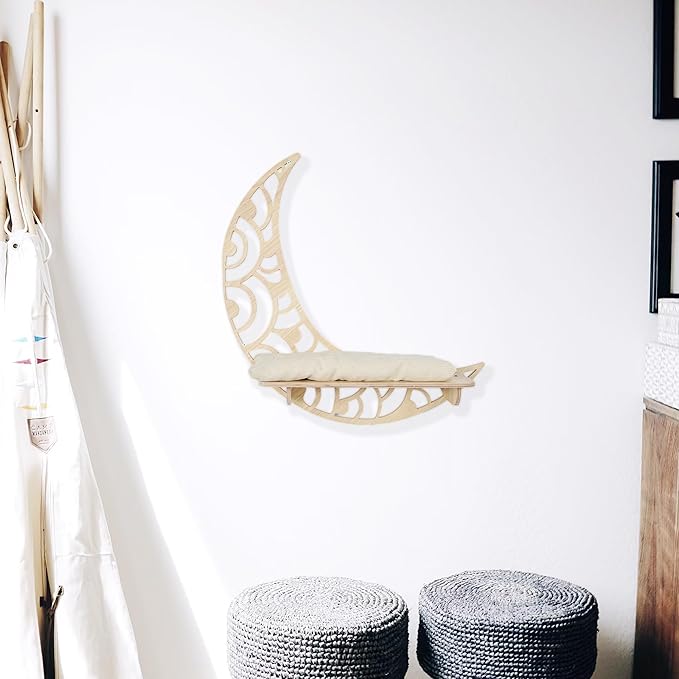 Personalized Cat Shelves, Half Moon Shape Wall Mounted, Custom Name Mounted Cat Shelf, Wooden Perch Toy Bed Furniture for Sleeping Playing Scratching, Your Pet Gifts