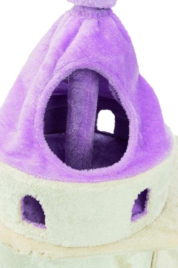 TRIXIE My Kitty Darling Castle Condo, Scratching Post, Cat Tree, Pom Pom, Crinkle Toy | Beige 27.5 x 14.75 x 35.25 in.
