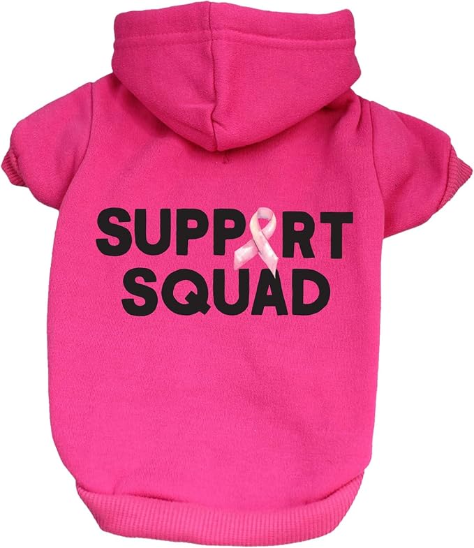 Support Squad Dog Hoodie | Fleece Lined |Leash Hole| Pink October | Breast Cancer. | Awareness & Support|Hot Pink, 5X-Large 1411