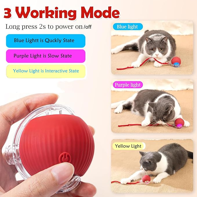 Interactive Rolling Cats Toys Ball for Indoor- Rechargeable Moving Interactive Dogs Balls Toy for Indoor, Self-Playing Automatic Moving Kitten Toys for Cats, Durable and Safe Material (Red)