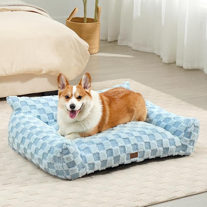 ABCPET Cat Bed Cat Couch for Puppy and Kitten, Fluffy Pet Sofas Medium Dog Sofa Bed, Supportive Cats Sofa for Indoor Cats, Washable Cover & Non-Slip, 32 inch, Blue