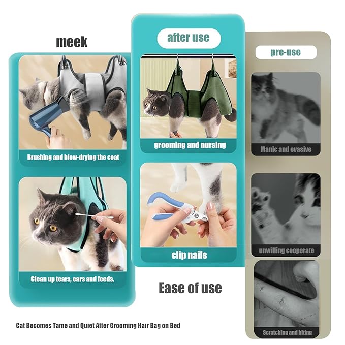 Pet Grooming Hammock with Safety Belt for Nail Trimming, Bathing, and Coat Care - Cat & Dog Harness (Size S)