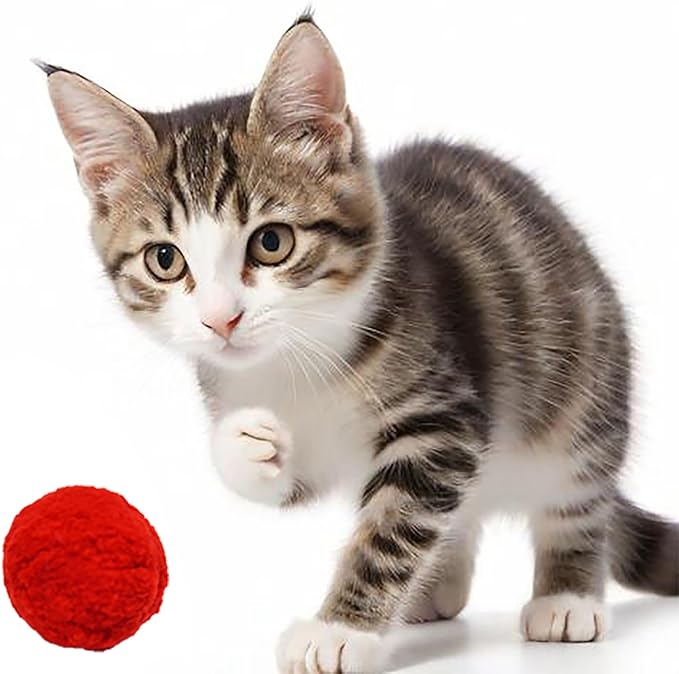 Cat Toy Balls, Cat Pompom Toys for Training and Play, Premium Soft Pom Pom Balls, Lightweight, Interactive, Assorted Colors, Craft DIY Decorations, (10PCS & 1.9Inches)