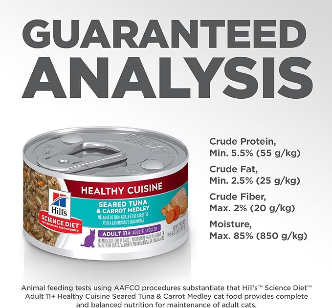 Hill's Science Diet Senior 11+ Healthy Cuisine Wet Cat Food, Tuna & Carrot, 2.8 oz. Cans, 24-Pack