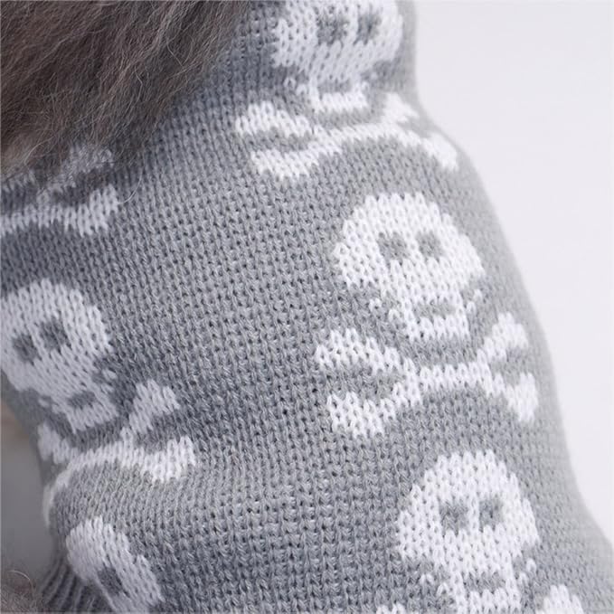 S-Lifeeling Skull Dog Sweater Holiday Halloween Christmas Pet Clothes Soft Comfortable Dog Clothes - Grey