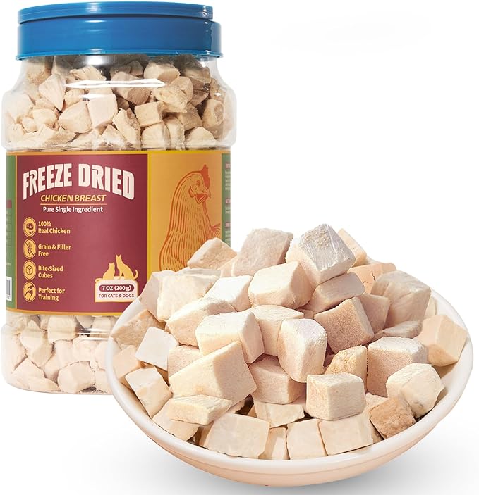 OPET Freeze Dried Cat & Dog Treats, Single Ingredient Chicken Bites for Cats & Dogs, High Protein Pet Training Treats (7 oz, Chicken)