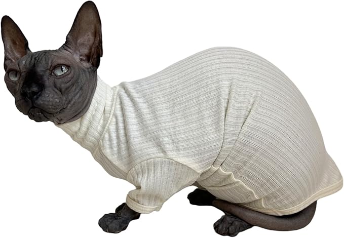 Sphynx Cats Shirt Cat Turtleneck Cotton Sweater Pullover Kitten T-Shirts with Sleeves Cat Pajamas Jumpsuit for Sphynx Cornish Rex, Devon Rex, Peterbald (White, X-Large (Pack of 1))