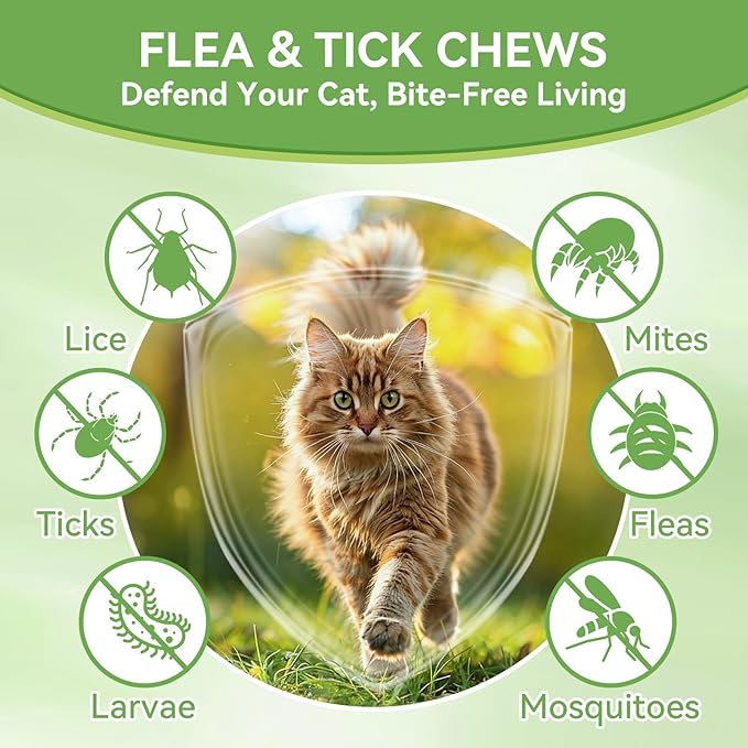 Cat Flea and Tick Chewables for Cats 230Ct, Natural Support Supplement, Flea Supplement for Cats, Flea and Tick Chews for Cats Kitten, All Breeds & Sizes, Digestive Health