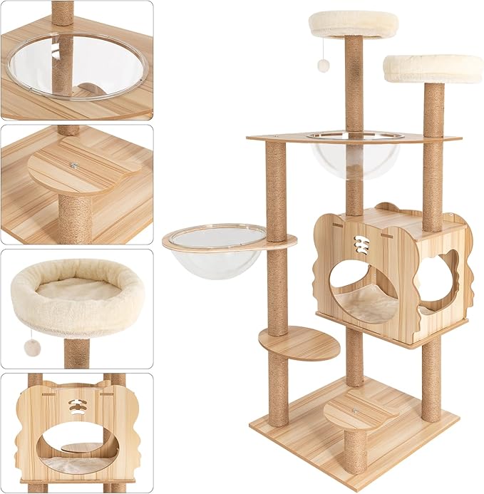 Cat Tree Modern Cat Tower for Indoor Cats, Multi-Level Cat Condos with Scratching Post & Resting Platforms for Large/Small Cat Climbing, Cat Activity Center Playground