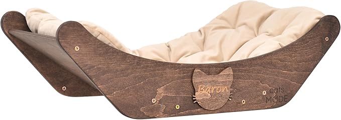 Wood Cat Bed Cat Basket Cat Toy Rustic Cat Wall Decor Cat Lover Gift New Home Gift Pet Furniture Cat Basket Indoor (Dark Walnut, Bed with Pillow)