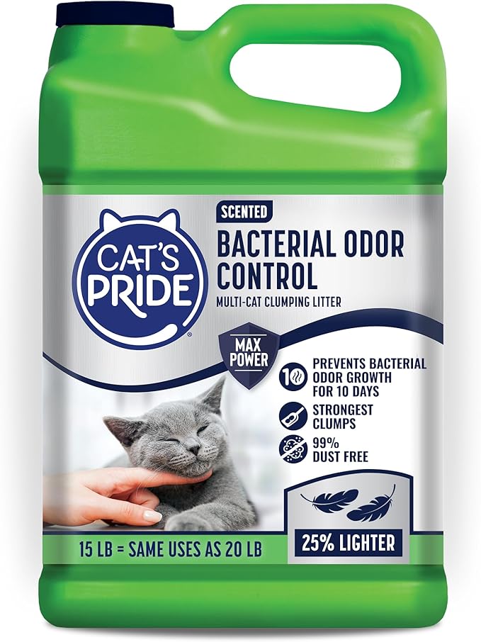 Cat's Pride Max Power: Bacterial Odor Control - Up to 10 Days of Powerful Odor Control - Strong Clumping - 99% Dust Free - Multi-Cat Litter, Fresh Scented, 15 Pounds