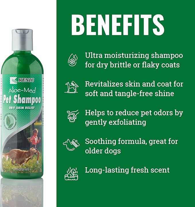 Kenic Aloe-Med Moisture Rich Conditioning Pet Shampoo – Restorative Aloe Blend for Hydration & Shine, Soap & Paraben-Free, Made in USA
