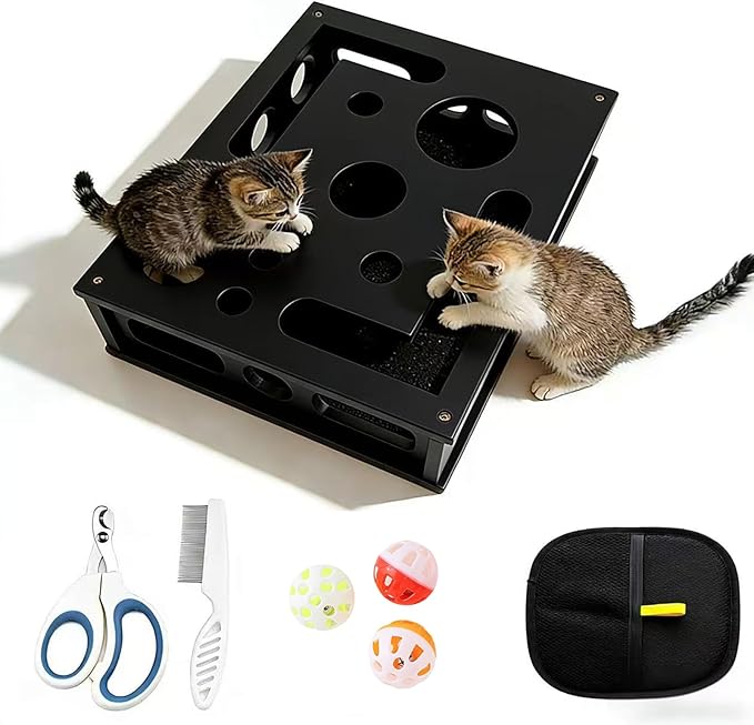 Cat Nail File Puzzle Enrichment Box, Wooden Cat Scratch Puzzle Box with Sandpaper Inside, Cat Scratch Puzzle Enrichment Box Nail File, Stress-Free Alternative to Clippers and Grinders for Indoor Cats