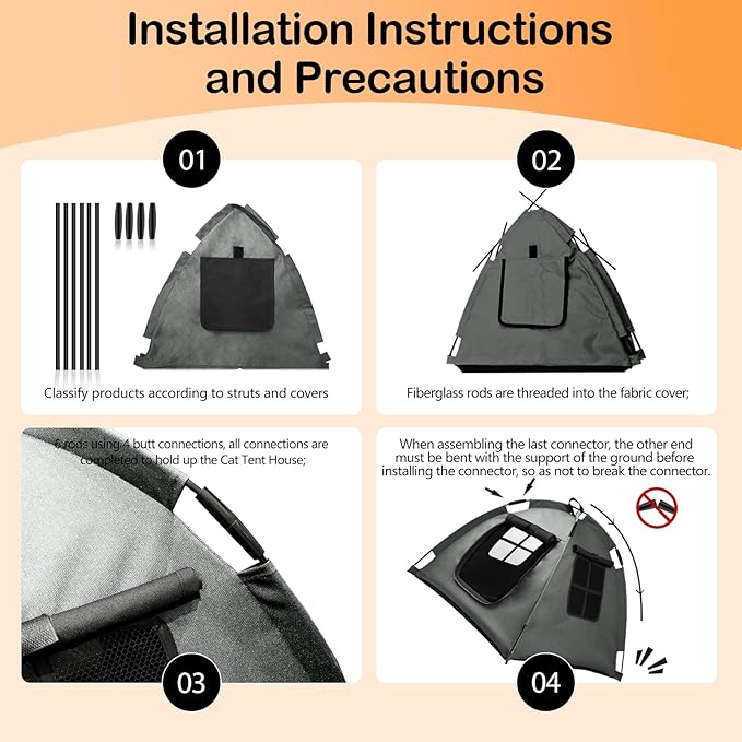 Portable Pet Tent with Full-Enclosure Zippered Mesh Door, Indoor & Outdoor Cat House for Safety & Ventilation, Cozy Nest for Cats, Puppies & Small Animals, Grey