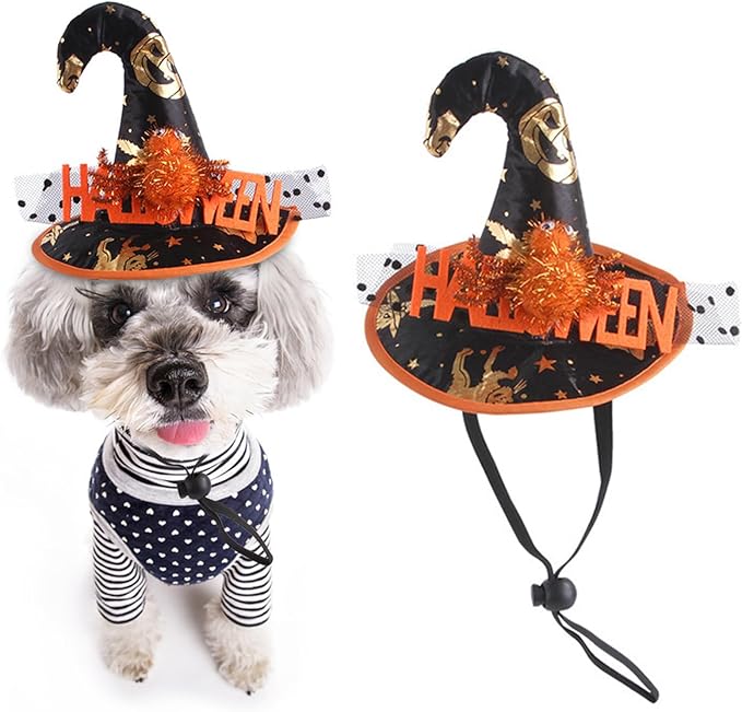Halloween Adjustable Witch Pet Hat for Cats Dogs Pumpkin Pattern Pet Hat for Small and Medium Cats Dogs Halloween Funny Head Accessories