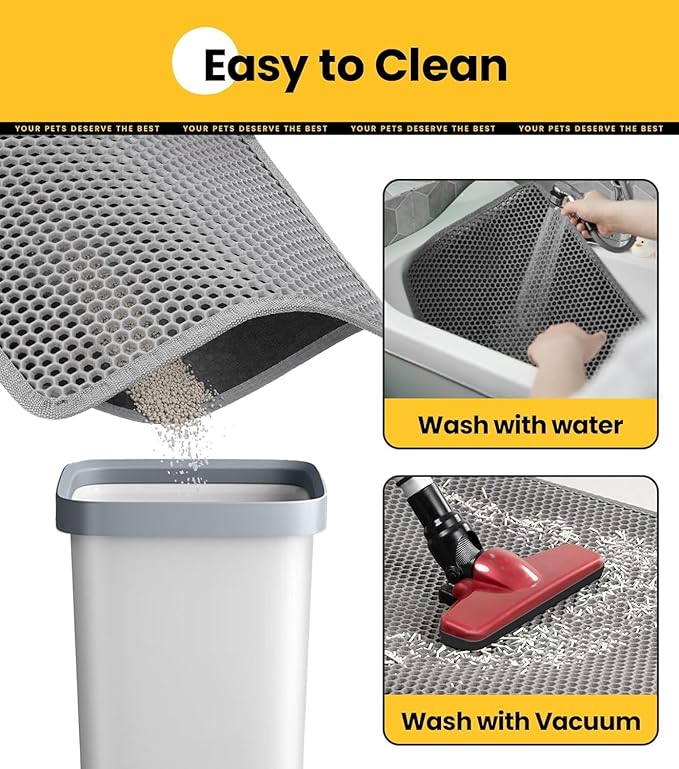 Cat Litter Mat-24"X18" Litter Box Mat for Kitty, EVA Honeycomb Double Layer Design, Urine & Waterproof Scatter Control, Less Waste, Easier To Clean,Non Slip, Gray