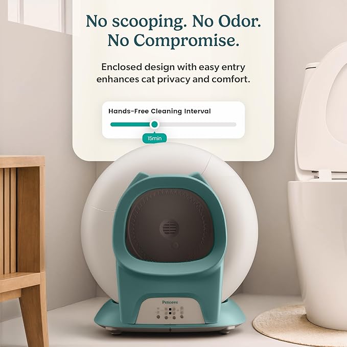 Petcove Automatic Self Cleaning Litter Box for Multiple Cats - PurrTek with Smart App (5GHz Wi-Fi), Triple Odor Control, Quiet Operation & Advanced Safety Sensors