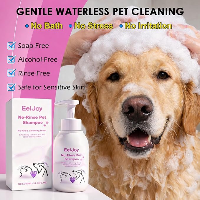 Non-Rinse Pet Shampoo – 10 Fl. oz Dog & Cat Dry Shampoo and Conditioner Itchy Skin Relief - Coconut Oil No Rinse Pet Shampoo for Cat & Dog Grooming & Spot Cleaning, Quick Clean Between Baths