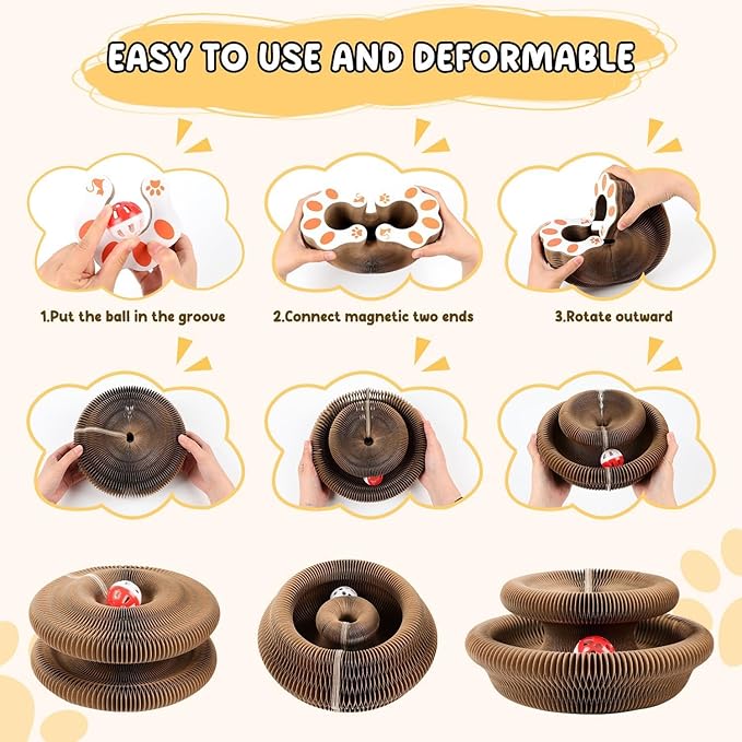 2-Pack Upgraded Kitty Curls Cat Scratcher, Magnetic Multi Shape Twisty Paws Cat Toy with Play Ball, Interactive Cats Toys for Indoor, Flexible Scratcher for Protection Furniture