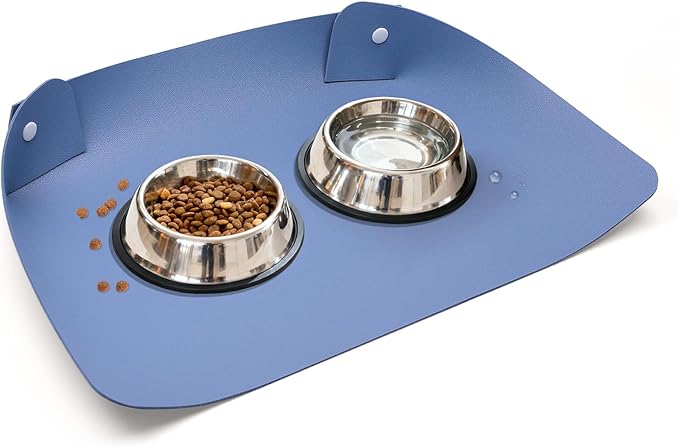 Cat & Dog Pet Feeding Mat,Pet Food Mats for Floor Waterproof,Protects Floors from Spills, Cat Bowl Mats for Food and Water,Gray Blue