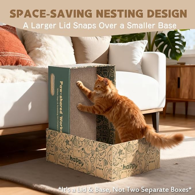 6 Pack Cat Scratch Pad with Nested Boxes, Space-Saving Cat Scratcher Set, Reversible Pads with 2 Lounge Beds for Indoor Cats & Kittens