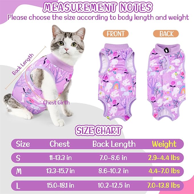 SlowTon Cat Recovery Suit - Cat Onesie for Cats After Surgery Female Male, Kitten Clothes Cats Surgical Spay Suit Abdominal Wounds, E-Collar Alternative Bodysuit Shirt Anti-Licking (Purple, M)