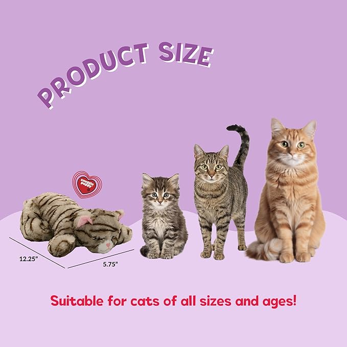 Snuggle Kitty Heartbeat Cat Toy for Kittens and Cats with Real-Feel Pulse and Heat Pack, Calming Sleep Aid for Cat Anxiety, New Kitten Essentials - Tan Tiger