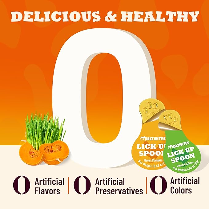 Lickable Cat Treats with Lick-Up Spoons, Healthy Wet Cat Snacks for Digestive Support, Grain-Free Kitten Treats with Taurine & Vitamins, Cat Grass & Pumpkin Variety Pack (32 Spoons)