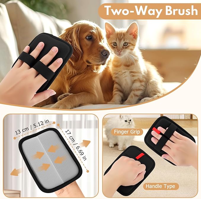 Rosvola 2PCS Pet Grooming Gloves, Double Sided Pet Hair Removal Gloves, Cat Dog Hair Removal Gloves, Pet Grooming Gloves Brush Tool for Carpet Couch Clothing Furniture (2)