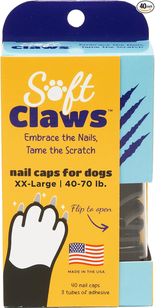 Soft Claws Nail Caps for Dogs with Non-Slip Design Made in USA - 40 Dog Nail Covers for Long-Lasting Protection of Floors and Furniture - Black, XX-Large