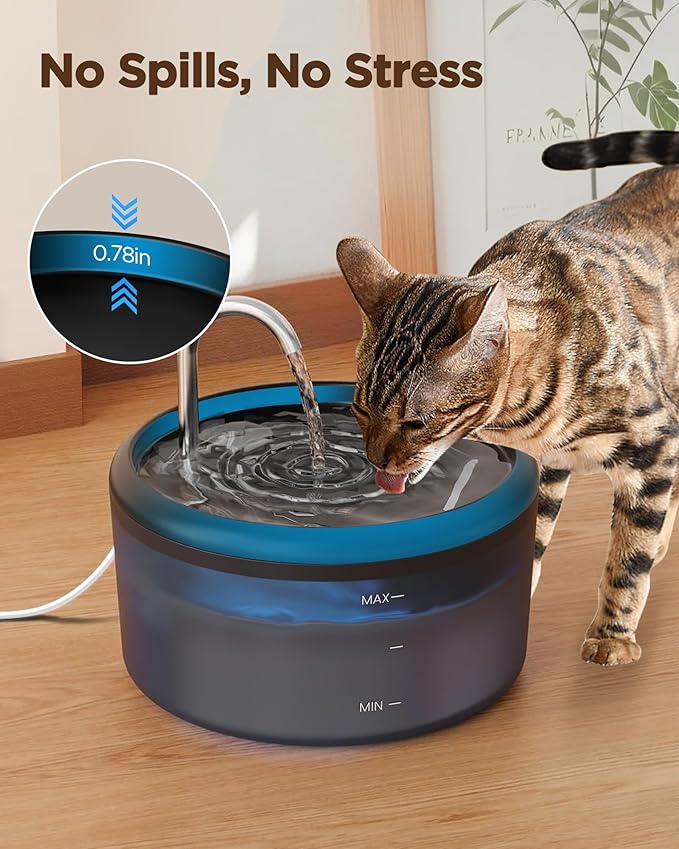 Cat Water Fountain for Cats Inside: Pet Water Fountain - Auto Cat Drinking Fountain - Faucet Pet Water Dispenser with LED Light - Silent Water Bowls for Small Animal - 80oz/2.4L Waterer with 9 filters