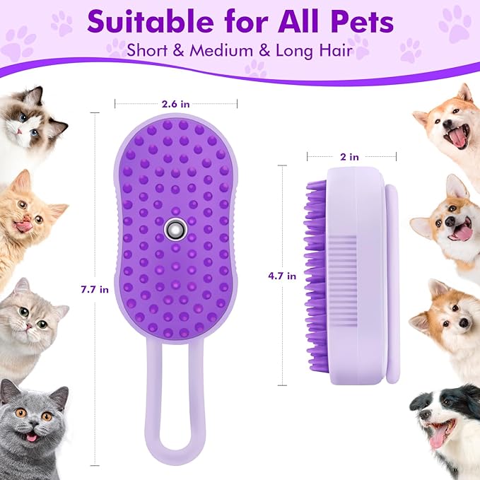 Cloud Care Cat Brush, 4-in-1 Self-Cleaning Pet Steam Brush with 360 Rotating Arm for Shedding, Long and Short Hair Cats and Dogs