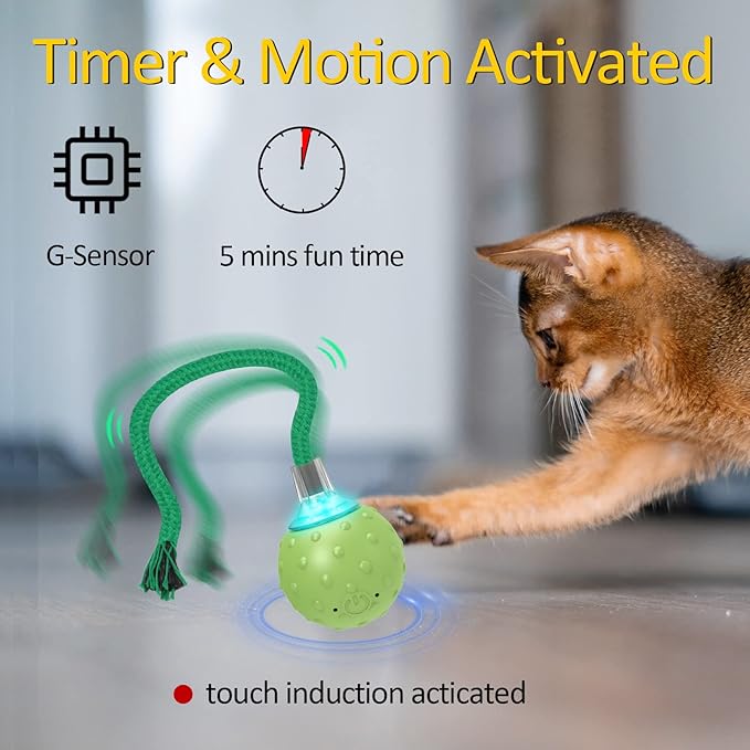 umosis Interactive Cat Toys for Bored Indoor Adult Cats, Automatic Fast Move On Carpet, Bird Chirping & Motion Activated Cat Ball