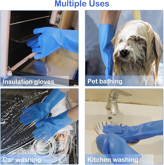 Pet Grooming Gloves, Dog Washing Gloves with High-Density Teeth, Heat Resistant Silicone Dog Bath Scrubber with Enhanced Five Finger Design, Bathing and Massaging for Dogs and Cats