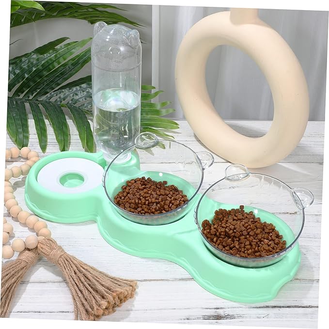 Yardwe 3-in-1 Raised PET Bowl Set with Water Feeder Tilted Cat Food and Water Bowls for Small Dogs and Cats Wet and Dry Food Compatible Space-Saving Design