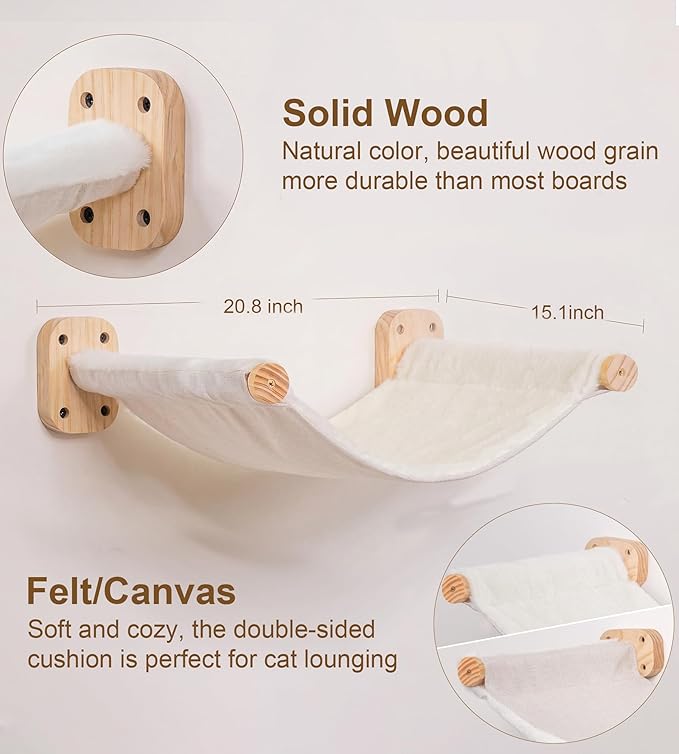 Cat Stairs Hammock Set of 3 – Cat Wall Shelves with 1 Floating Fabric Hammock, 2 Wall Ladders with 4 Steps Each