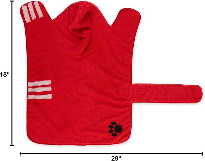 Bone Dry Pet Robe Collection Embroidered Absorbent Microfiber Bath Robe with Adjustable Closure, for Dogs & Cats, Large, Red