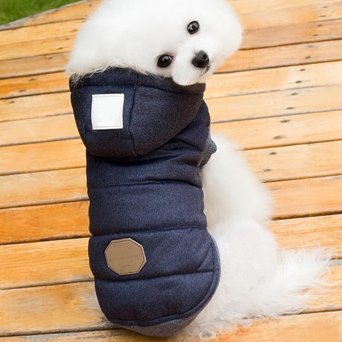 Fleece Dog Hoodie Winter Coat for Small Boy Dog Cat Puppy Cotton Hooded Jacket Chihuahua Clothes Blue S