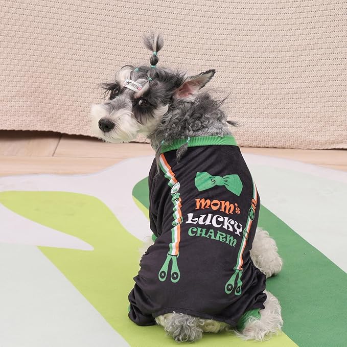 CuteBone Dog Pajamas St.Patrick's Day Puppy Onesies Small Dogs Soft Pjs Coat Cat Apparel Comfy Pet Clothes Outfit Doggie Bodysuit P327S