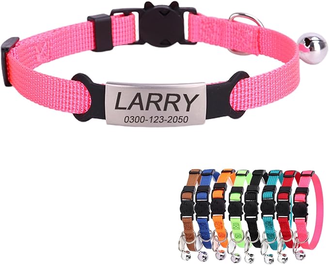 Personalized Kitten Cat Collar with Safe Breakaway Quick Release Buckle Bell ID Tag Custom Name and Phone Number for Boy Girl Cats