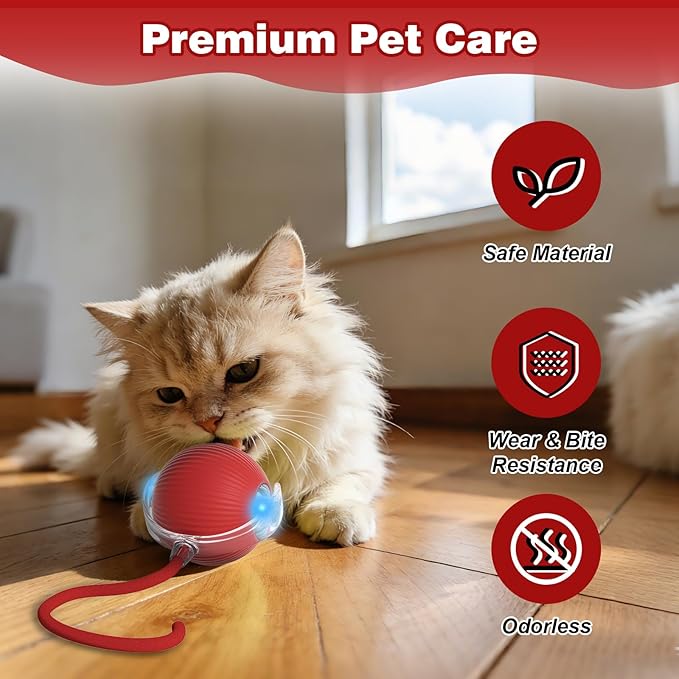 Interactive Dog Cat Toys Balls 360° Smart Automatic Rolling Interactive Rolling Ball Cat Toy Pet Ball Fast Moving Toy for Dog and Cat(Red)