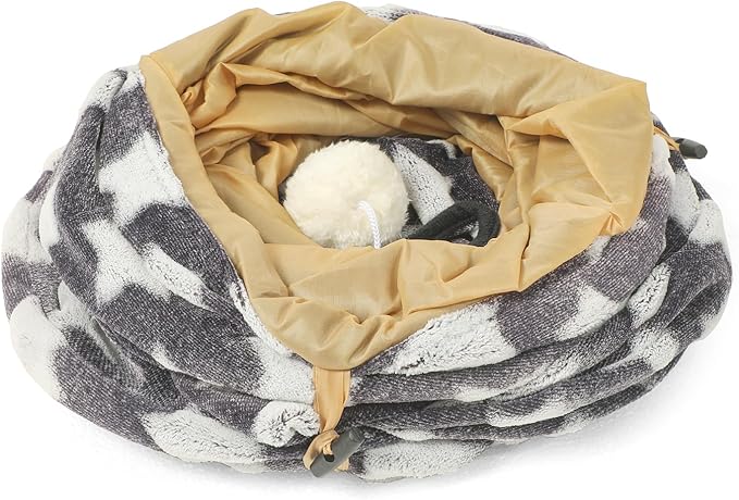 Cat Tunnel Toy- 3 Way-Shaped, Gray Star Pattern, Soft Velvet Exterior, Oxford Fabric Fog-Proof Interior, Plush Toy Ball, Easily Washable, Conveniently Foldable