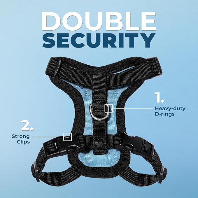 Voyager Escape-Proof Step-in Lock Cat Harness & 5ft Neoprene-Handle Leash Set All-Weather Mesh with Reflective Stitching for Small to Large Cats by Best Pet Supplies, Baby Blue/Black Trim, XXXS