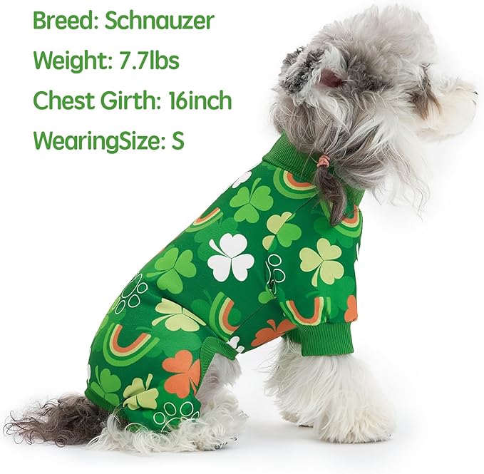 XPUDAC Dog Pajamas St. Patrick's Day Soft Dog Onesie Shamrock Puppy Clothes Comfy Stretchy Pet Outfit for Small Medium Dogs, L