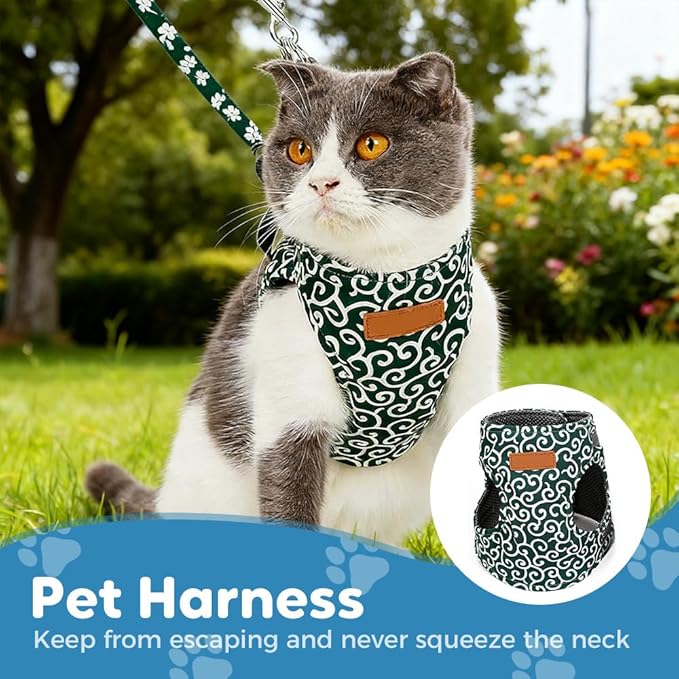 Cat Dogs Vest Harness and Leash Escape Proof, Soft Breathable Mesh and Comfortable Cat Harness and Leash Set, Anti Break Away Chest Strap Kitty Clothes for Travel Walking (Red, XL)